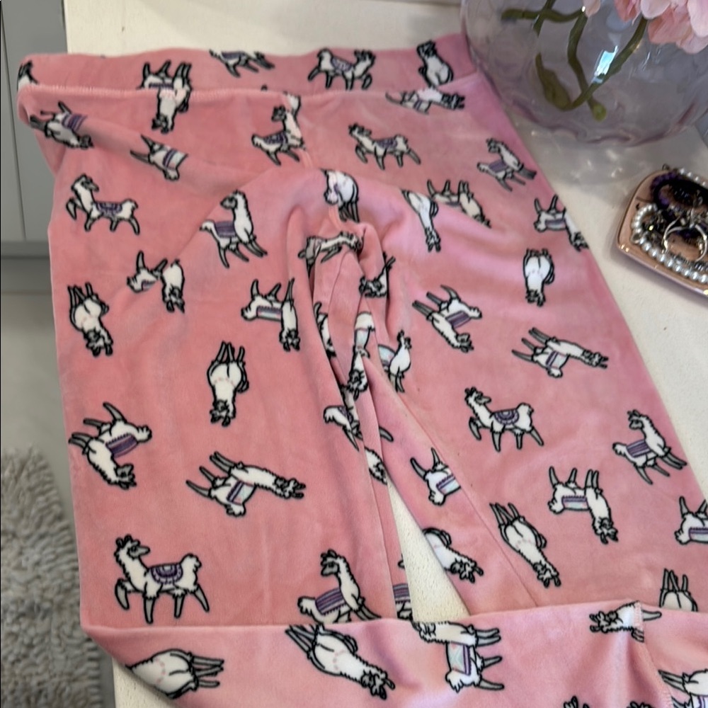 Pink Cartoon Lama Print Leggings